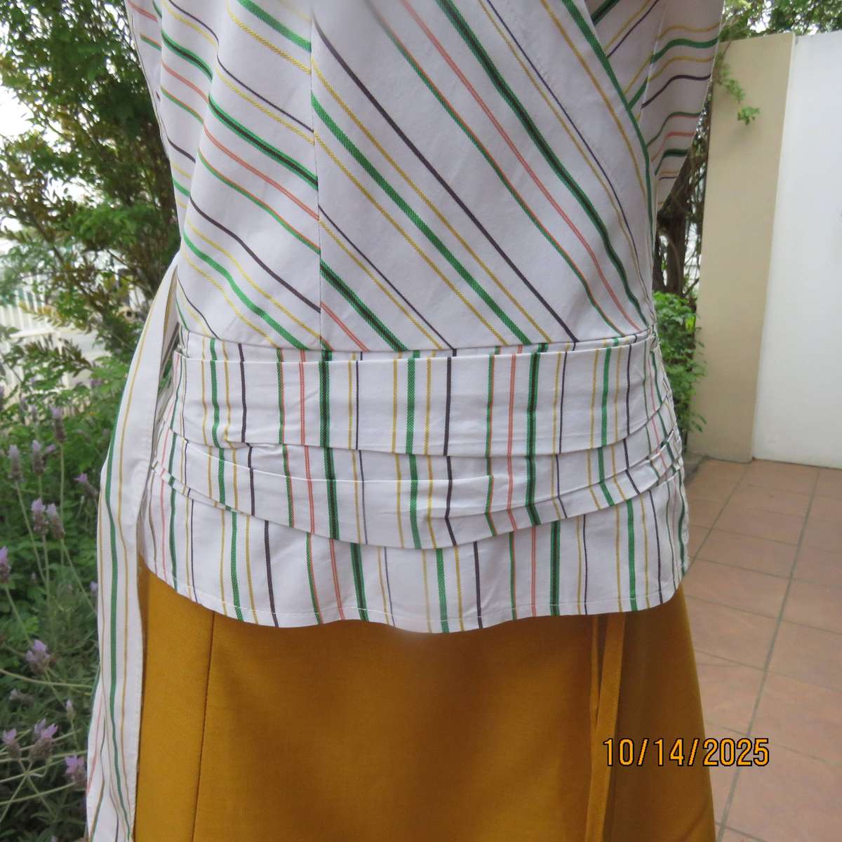 INWEAR white polycotton stretch cross over striped top in size 34