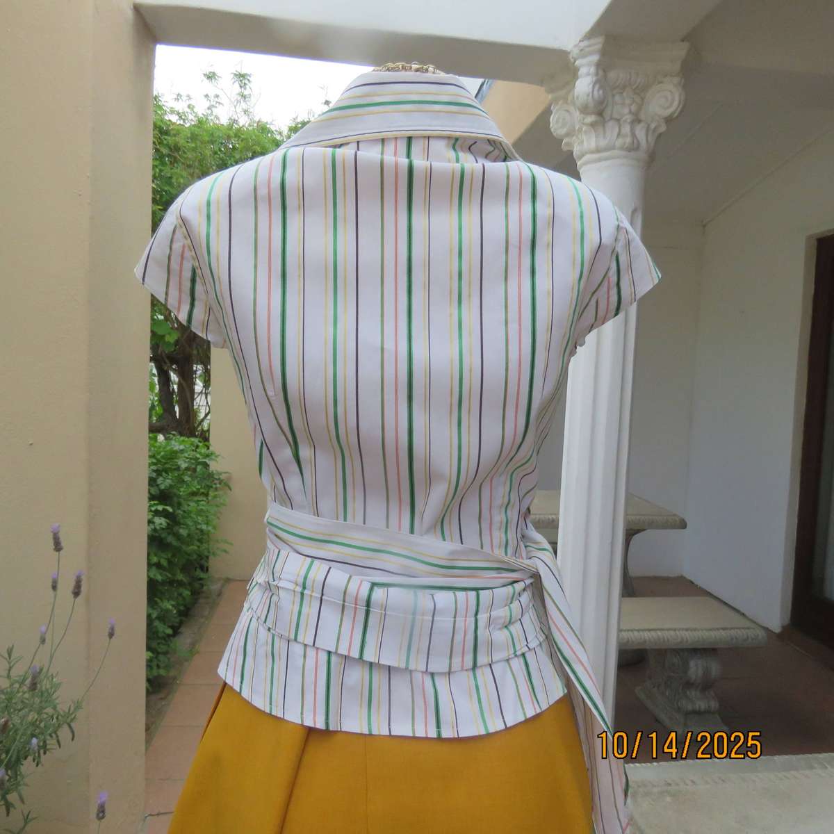 INWEAR white polycotton stretch cross over striped top in size 34