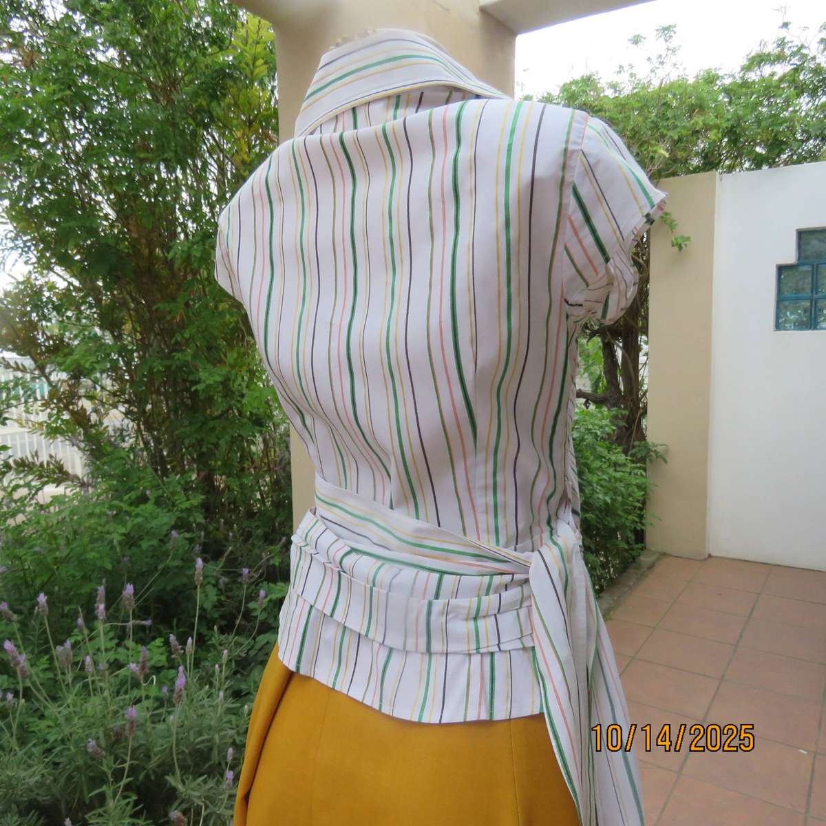 INWEAR white polycotton stretch cross over striped top in size 34