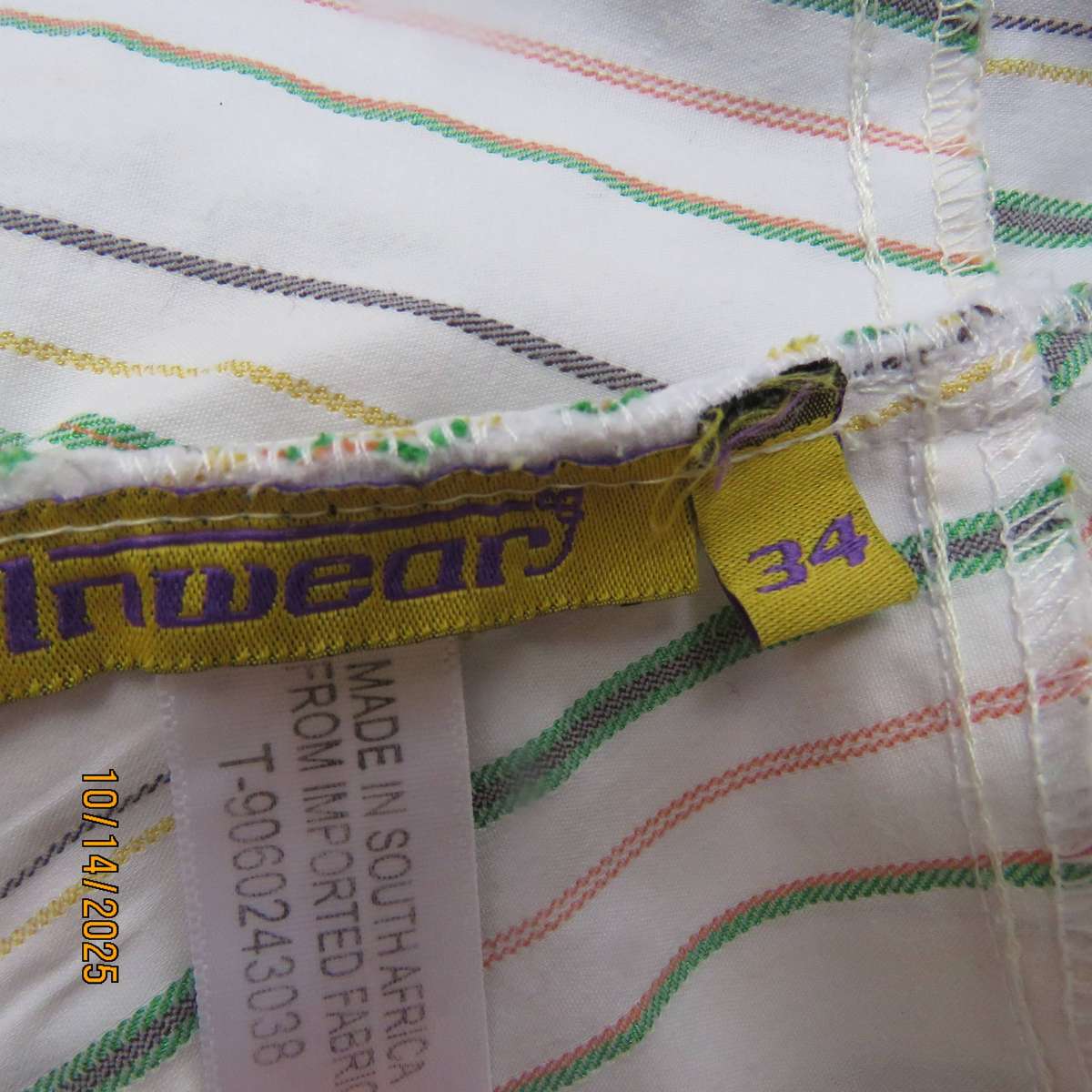 INWEAR white polycotton stretch cross over striped top in size 34