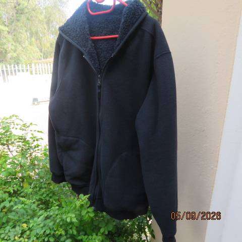 Navy reversible warm long sleeve zip-up hoodie jacket with pockets, size 42-44