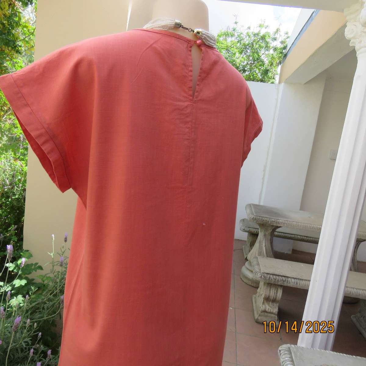 EMERY ROSE maxi shift dress in coral textured cotton. Size 38