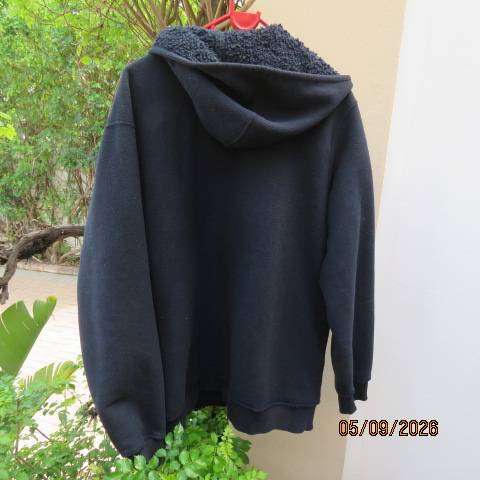 Navy reversible warm long sleeve zip-up hoodie jacket with pockets, size 42-44