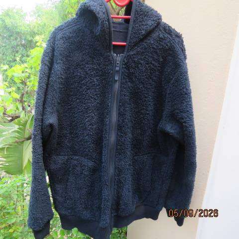 Navy reversible warm long sleeve zip-up hoodie jacket with pockets, size 42-44