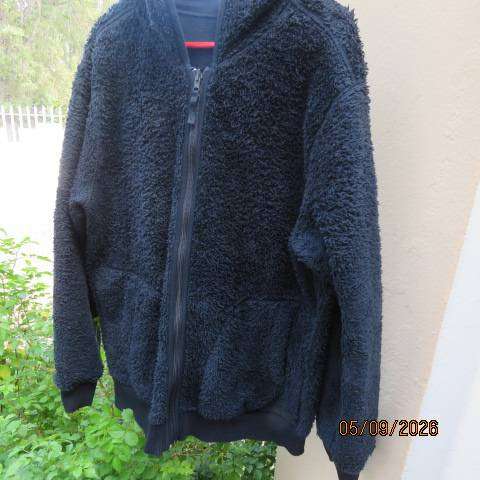 Navy reversible warm long sleeve zip-up hoodie jacket with pockets, size 42-44