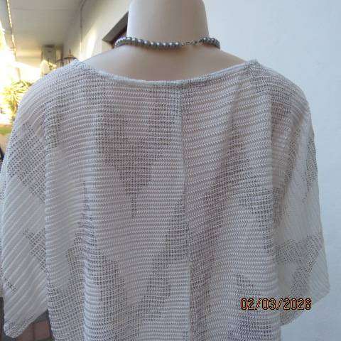 Foshini white nylon stretch slip-over top with silver thread graphic patterns, size 40