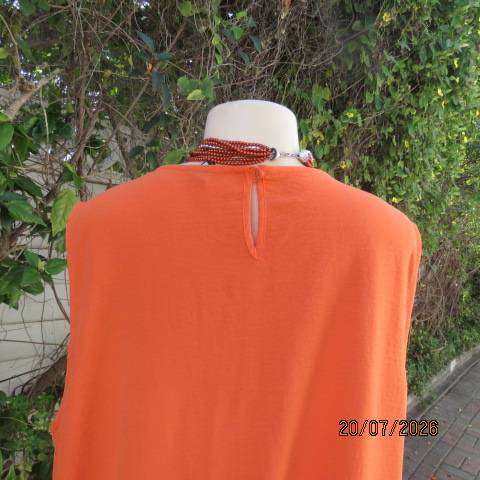 Orange sleeveless slip-over slightly creased polyester dress with frill bottom, size 44-46