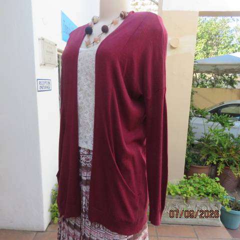 ATMOSPHERE maroon lightweight open viscose-cotton knit long sleeve cardigan with pockets size 38