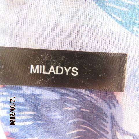 Miladys pale light blue cover-up long polyester open jacket with blue and jade flower print
