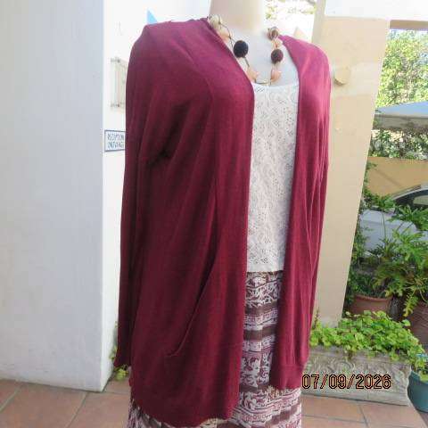 ATMOSPHERE maroon lightweight open viscose-cotton knit long sleeve cardigan with pockets size 38