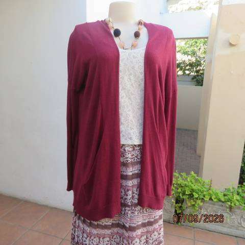 ATMOSPHERE maroon lightweight open viscose-cotton knit long sleeve cardigan with pockets size 38