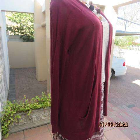 ATMOSPHERE maroon lightweight open viscose-cotton knit long sleeve cardigan with pockets size 38