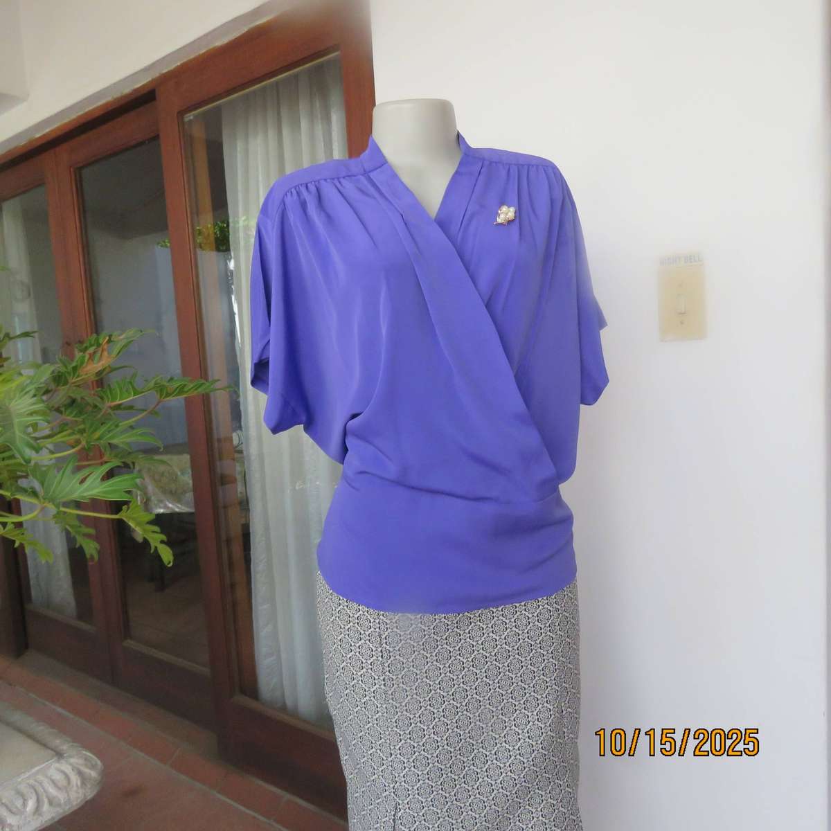 FAVIOLA violet colour cross over silky polyester slip over top size 40