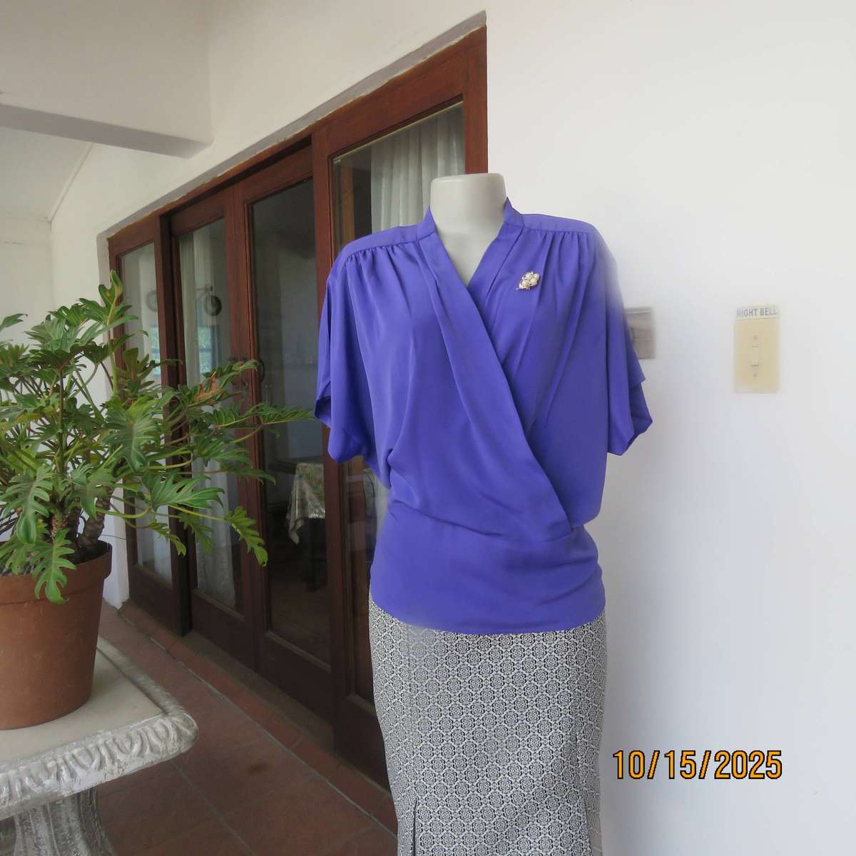 FAVIOLA violet colour cross over silky polyester slip over top size 40