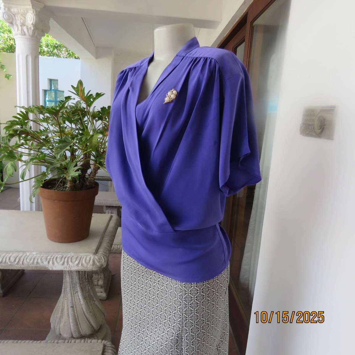 FAVIOLA violet colour cross over silky polyester slip over top size 40