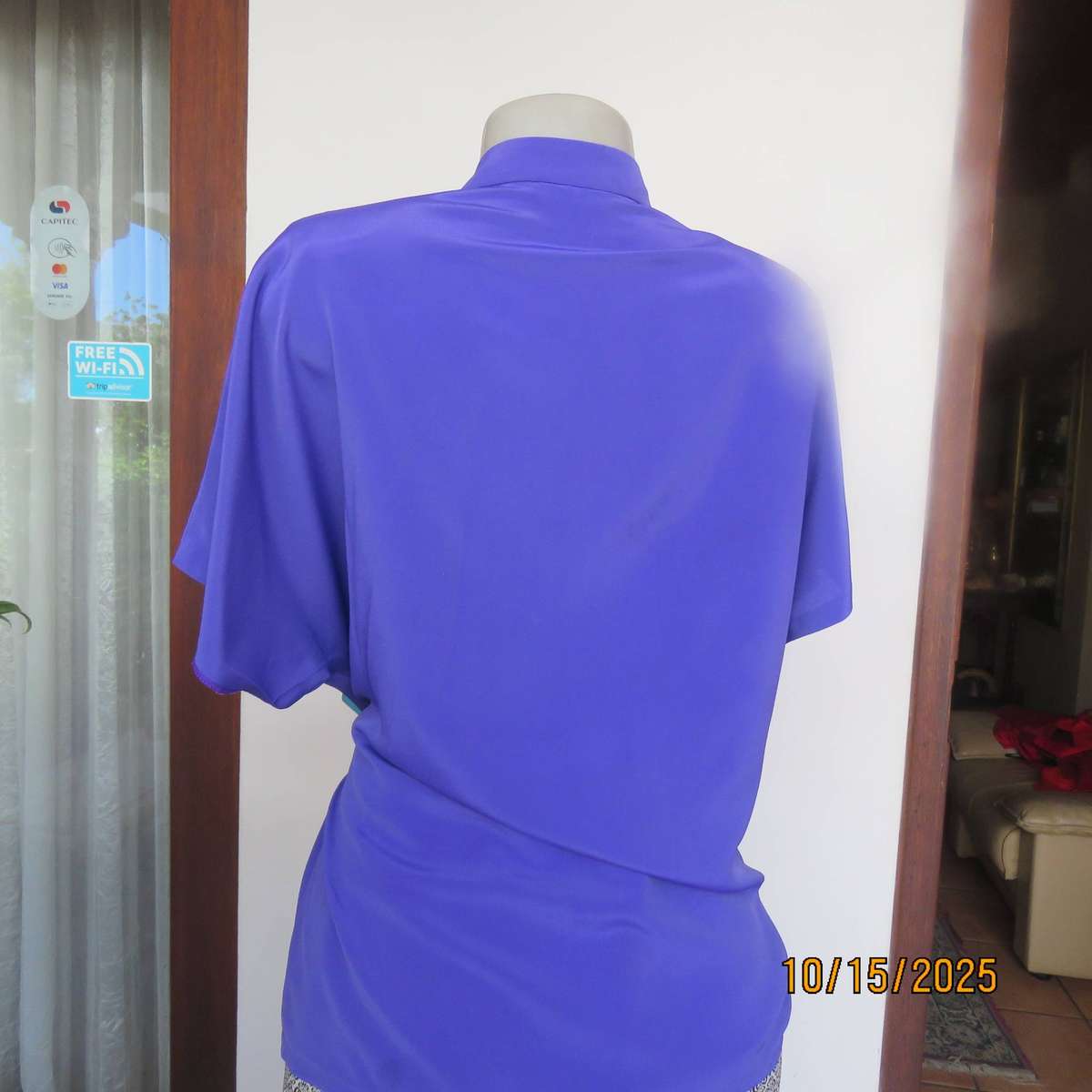 FAVIOLA violet colour cross over silky polyester slip over top size 40