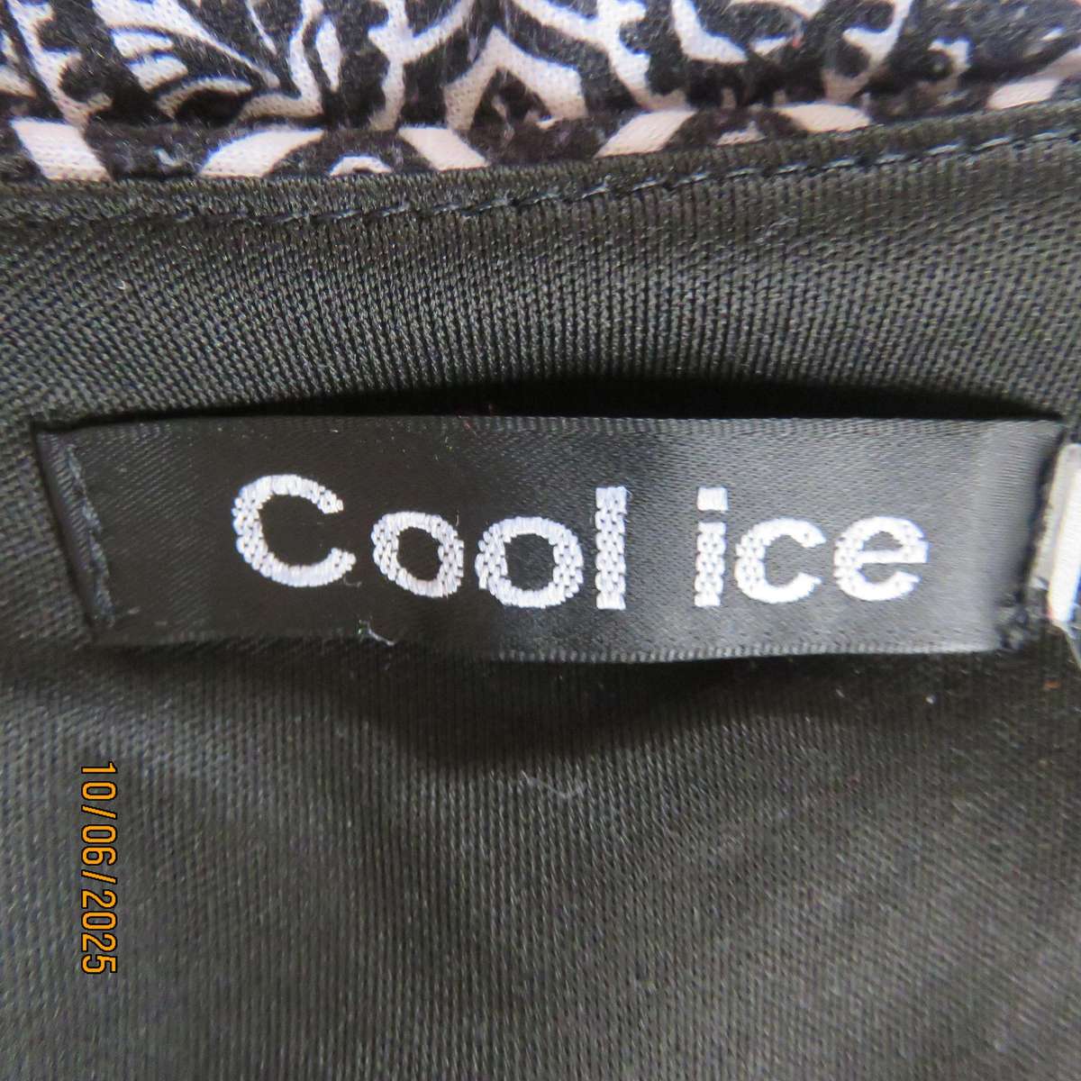 Empire style bohemian patterned maxi black-white dress. Polycotton stretch.Size 34