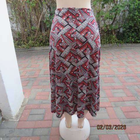 Geometric Print ankle-length A-line stretch polycotton skirt, size 42