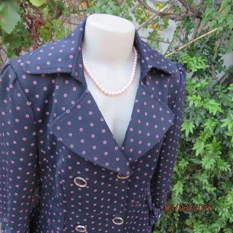 ROSSALINI navy polyester long sleeve lined jacket with pink print, size 38