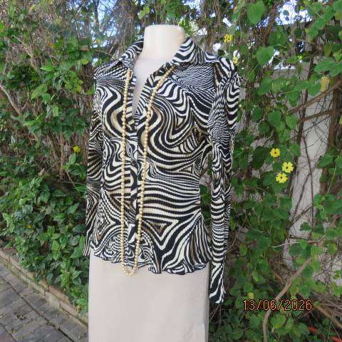 Animal print permanent pleated long sleeve top with button front - Size 32