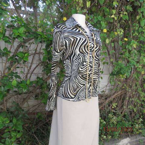 Animal print permanent pleated long sleeve top with button front - Size 32