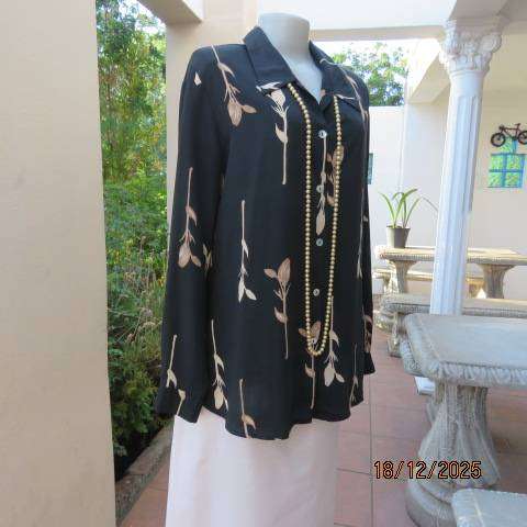 BODY RAP black polyester long sleeve button down top with single golden cream flowers. Size 38