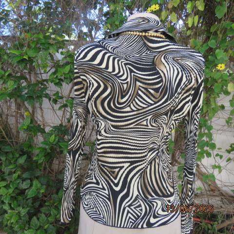 Animal print permanent pleated long sleeve top with button front - Size 32