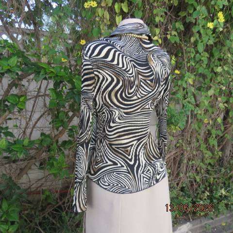 Animal print permanent pleated long sleeve top with button front - Size 32
