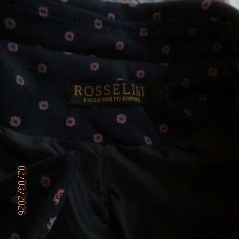 ROSSALINI navy polyester long sleeve lined jacket with pink print, size 38