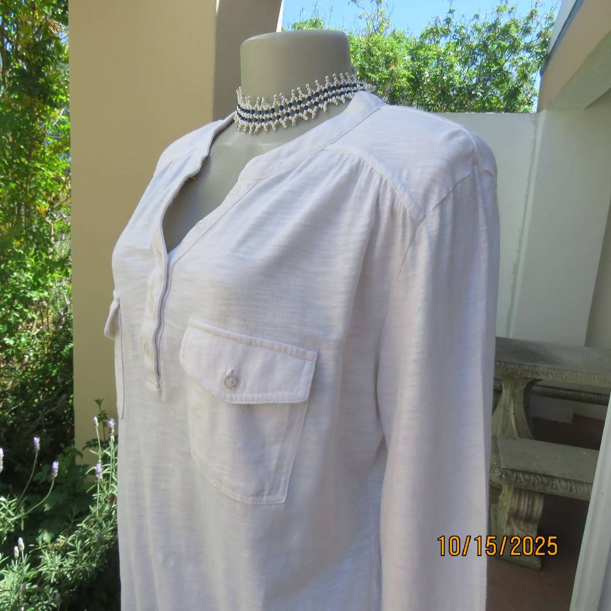 TRS white cotton long sleeve top with drawstring in hem. Size 42-44