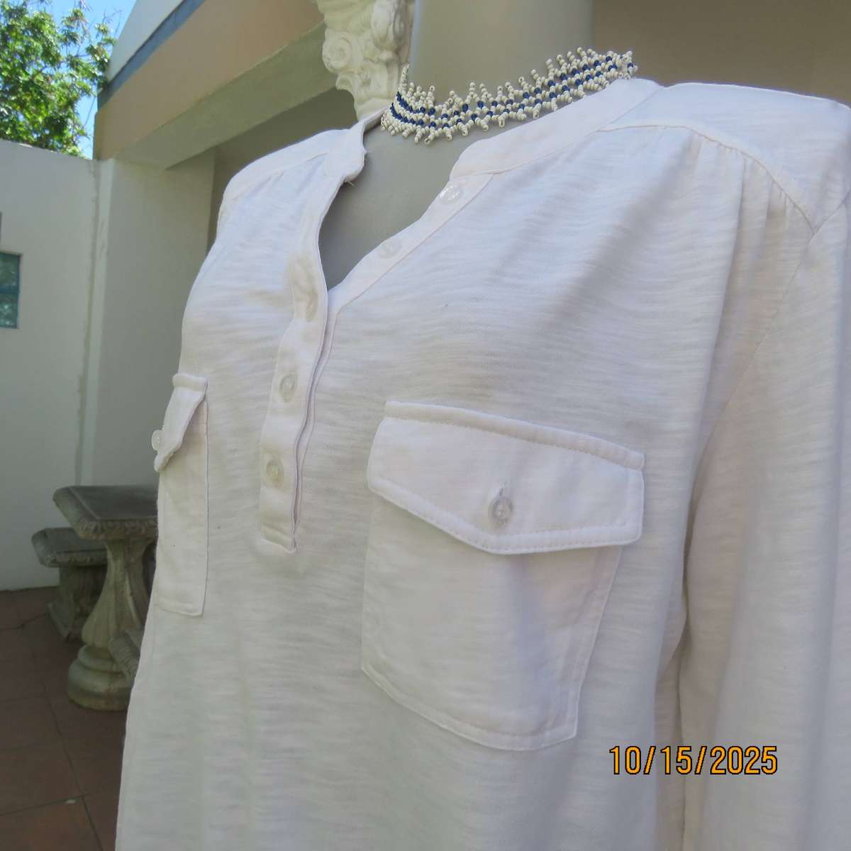 TRS white cotton long sleeve top with drawstring in hem. Size 42-44