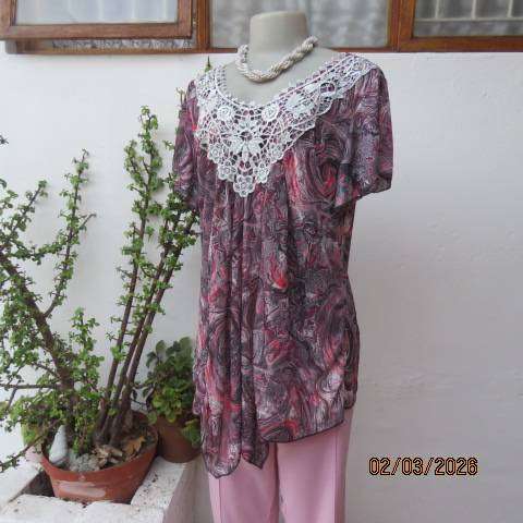 EVA polyester-nylon blend grey-crimson and white marble print top size 38