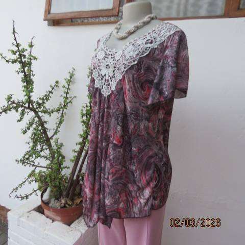 EVA polyester-nylon blend grey-crimson and white marble print top size 38