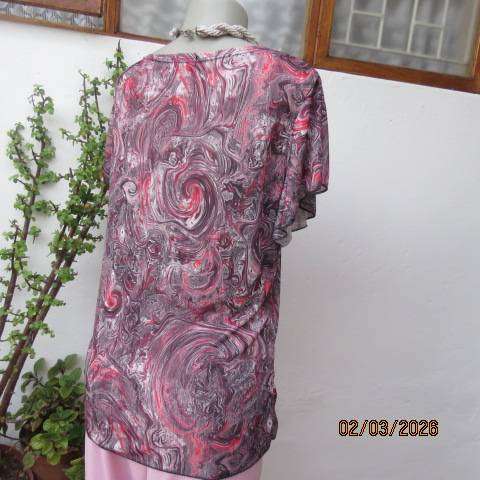 EVA polyester-nylon blend grey-crimson and white marble print top size 38