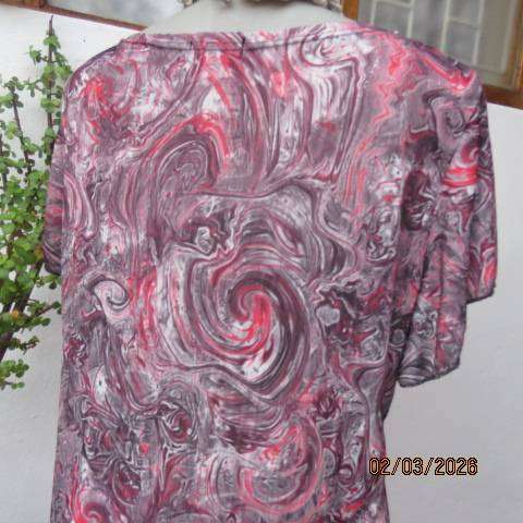 EVA polyester-nylon blend grey-crimson and white marble print top size 38