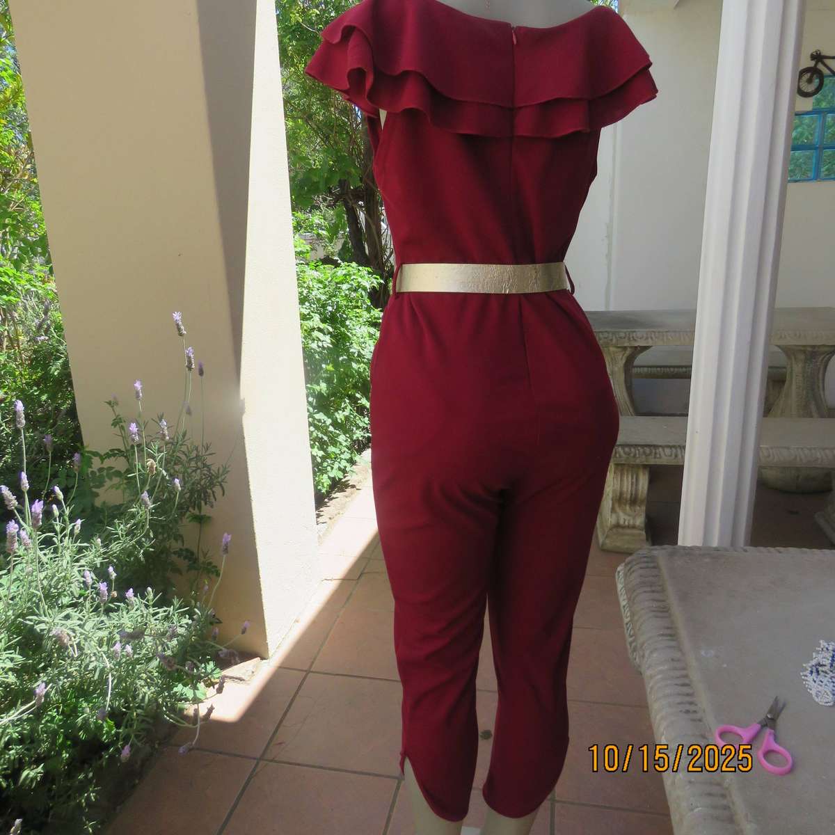 LEMON TREE maroon polyester stretch skinny leg jumpsuit size 34.