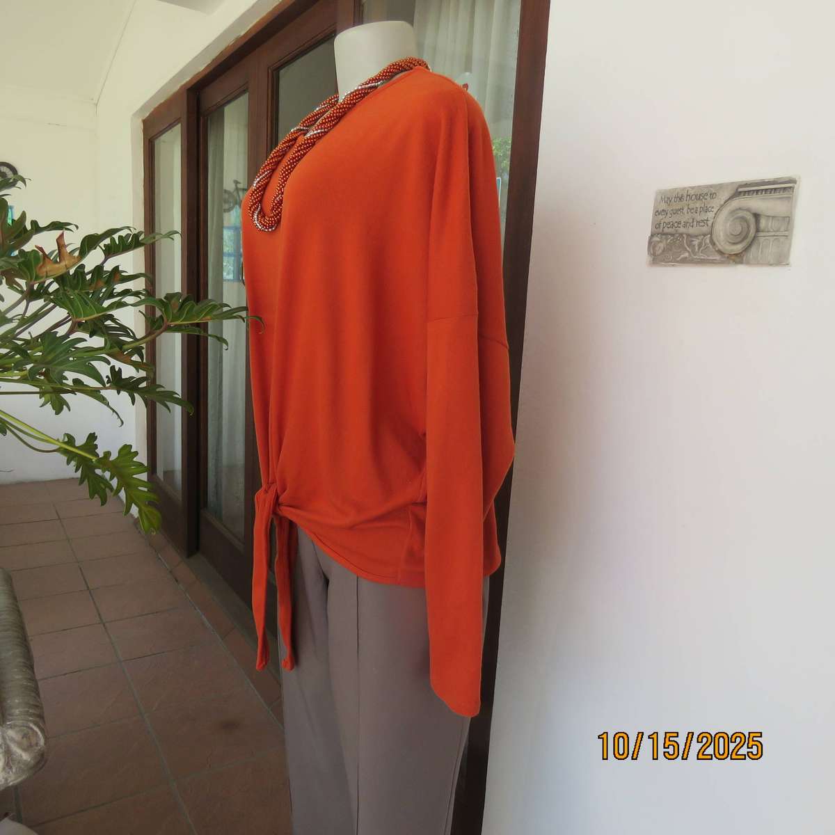 Burnt orange soft polyester knit slip over long sleeve top size 44