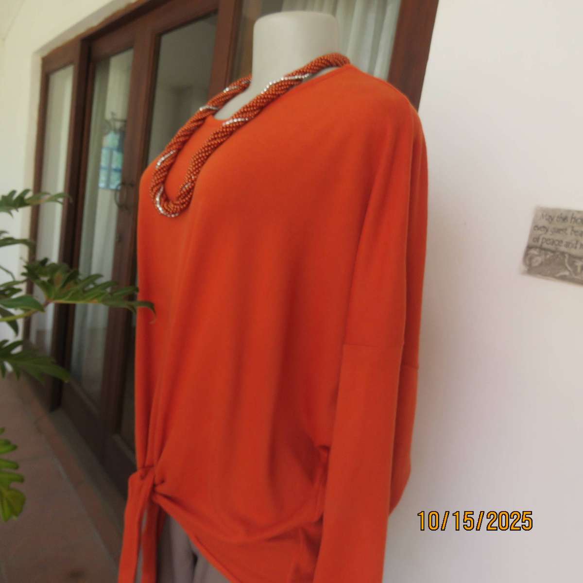 Burnt orange soft polyester knit slip over long sleeve top size 44