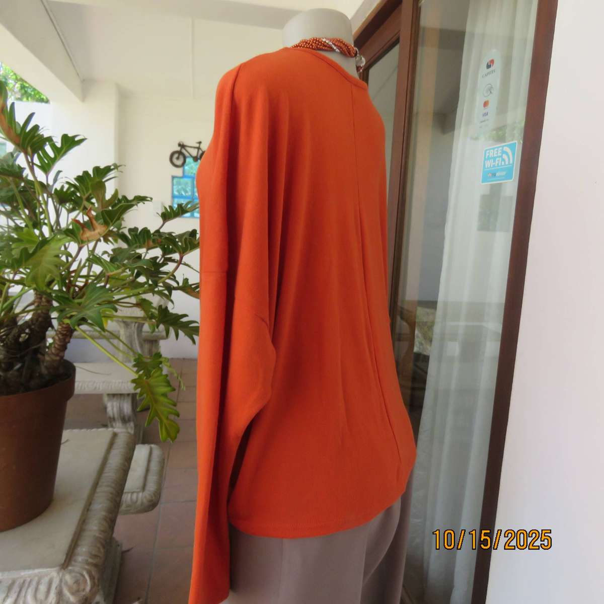 Burnt orange soft polyester knit slip over long sleeve top size 44