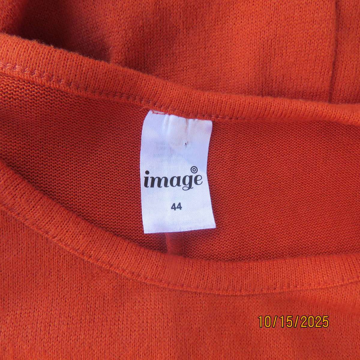 Burnt orange soft polyester knit slip over long sleeve top size 44