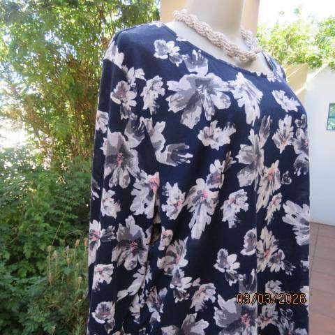 MILADYS navy polyester top with grey floral print and pink accents, size 46