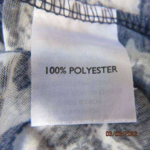 MILADYS navy polyester top with grey floral print and pink accents, size 46