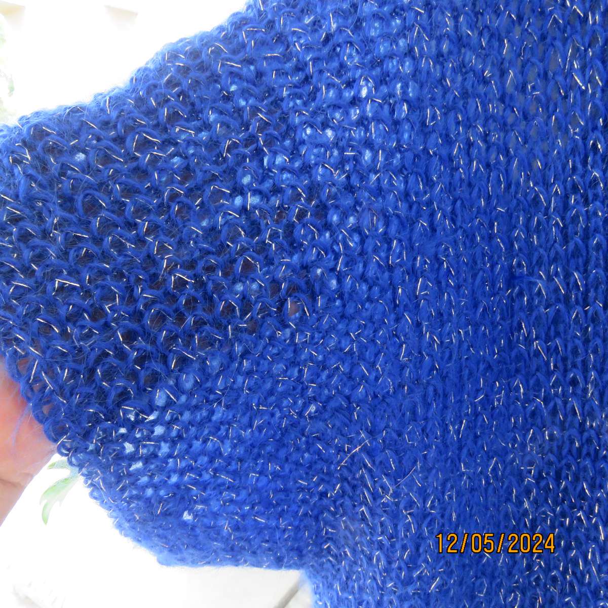 Glamorous azure blue with silver thread acrylic knitted cover-up. size 40-42. Handknitted.As new