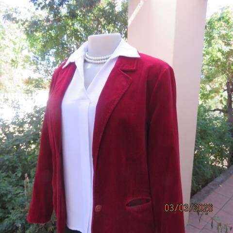 DELSWA scarlet red fully lined velvet cotton long sleeve jacket size 36