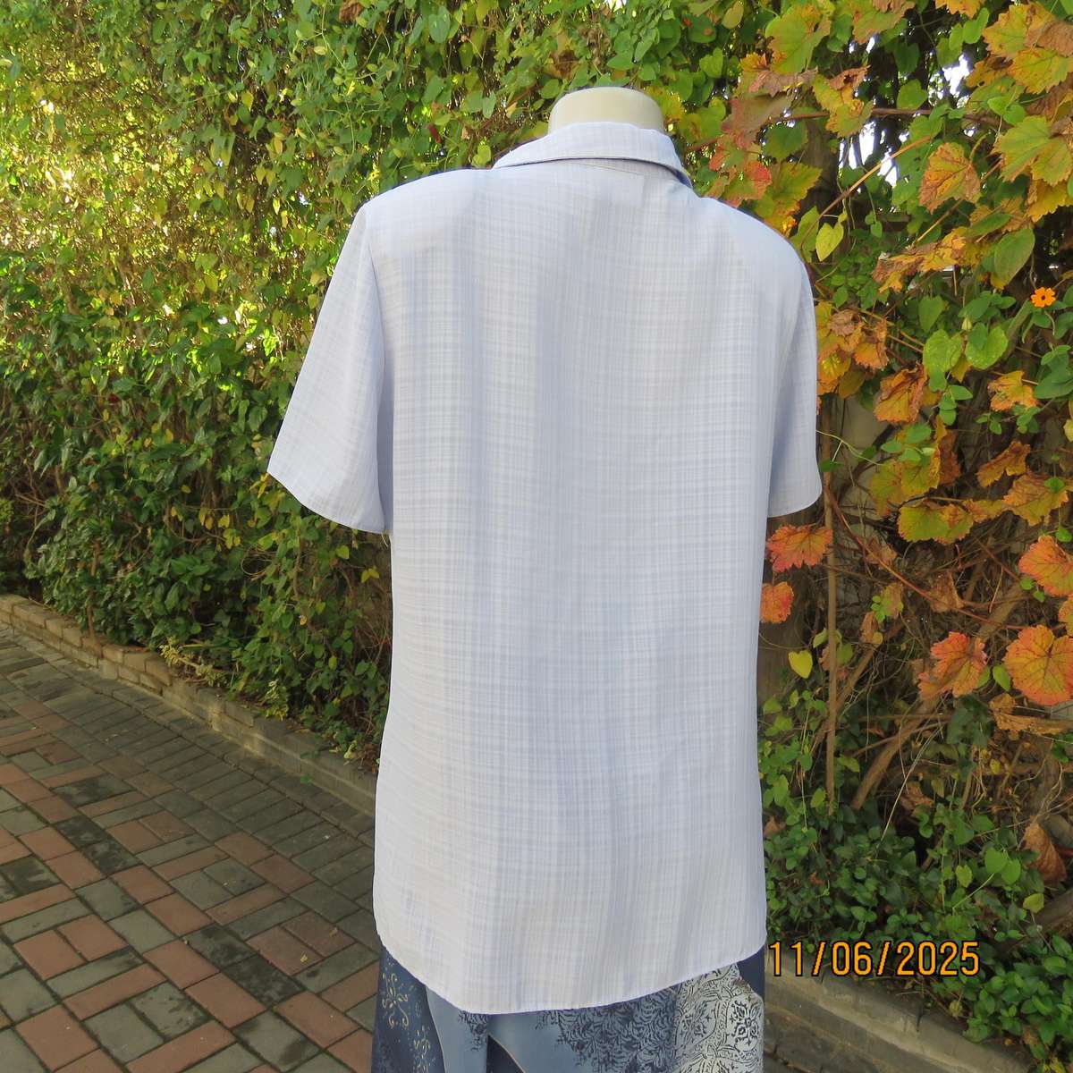 SUCCESS STORY skyblue check pattern opaque polyester short sleeve top. Size 38