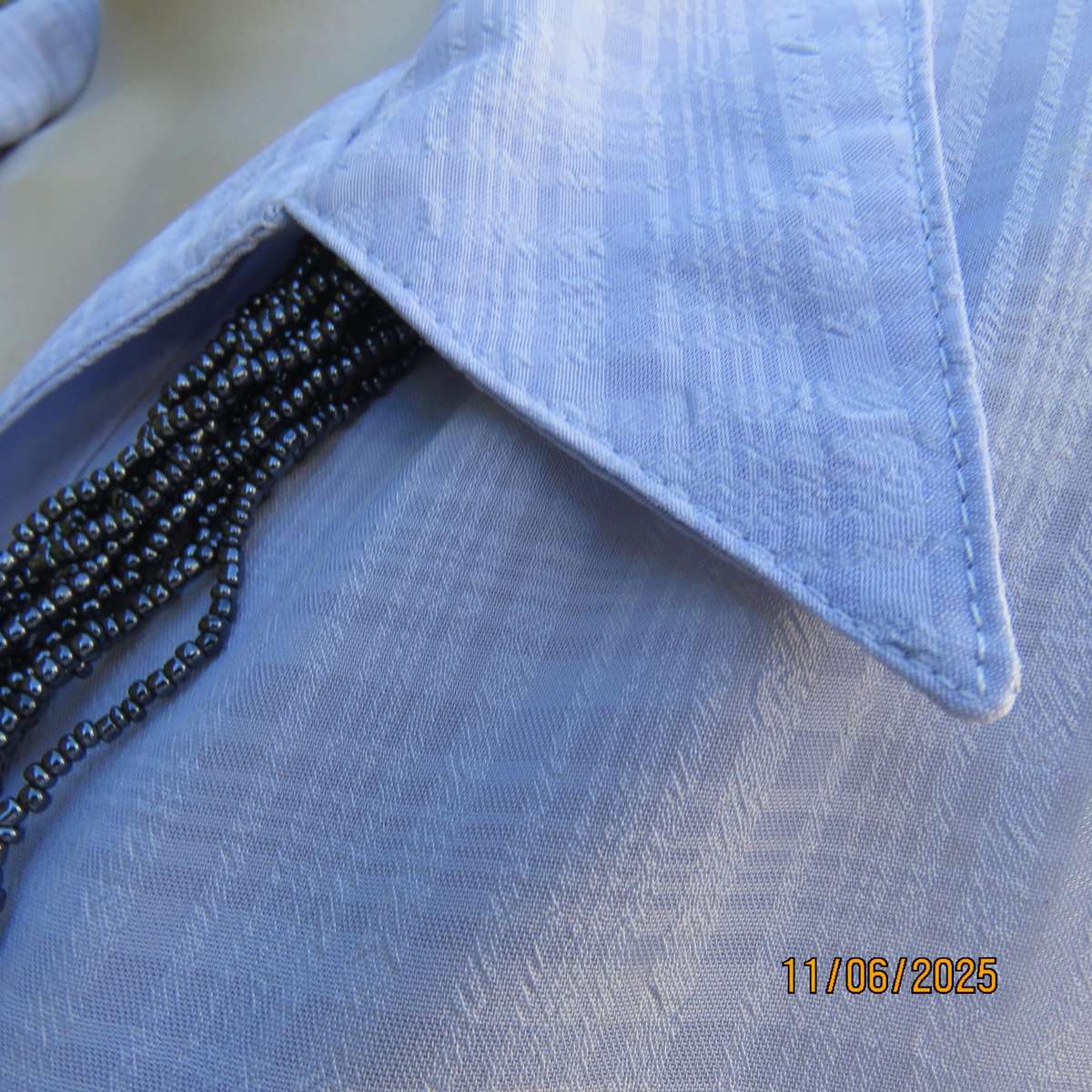 SUCCESS STORY skyblue check pattern opaque polyester short sleeve top. Size 38