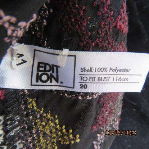 EDITION black velvet polyester long top with cross stitch embroidery, V neck, size 44