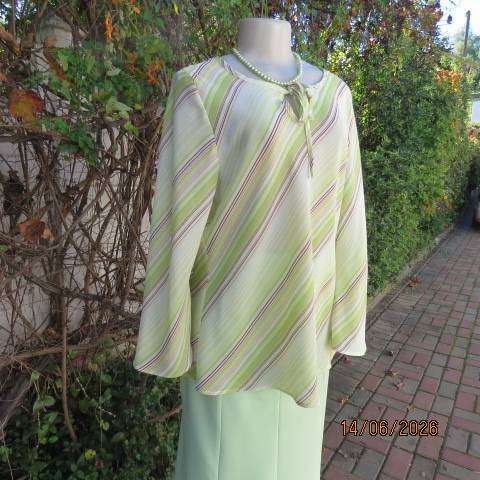 Dianello mint green, white & brown diagonal striped polyester slip-over long sleeve top size 40