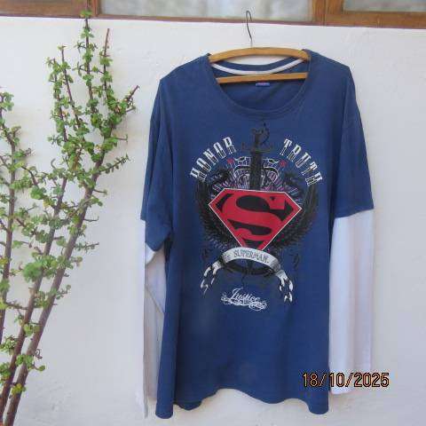 SUPERMAN denim blue T Shirt with white sleeve extensions size 3XL.