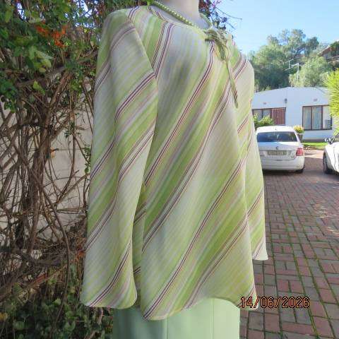 Dianello mint green, white & brown diagonal striped polyester slip-over long sleeve top size 40